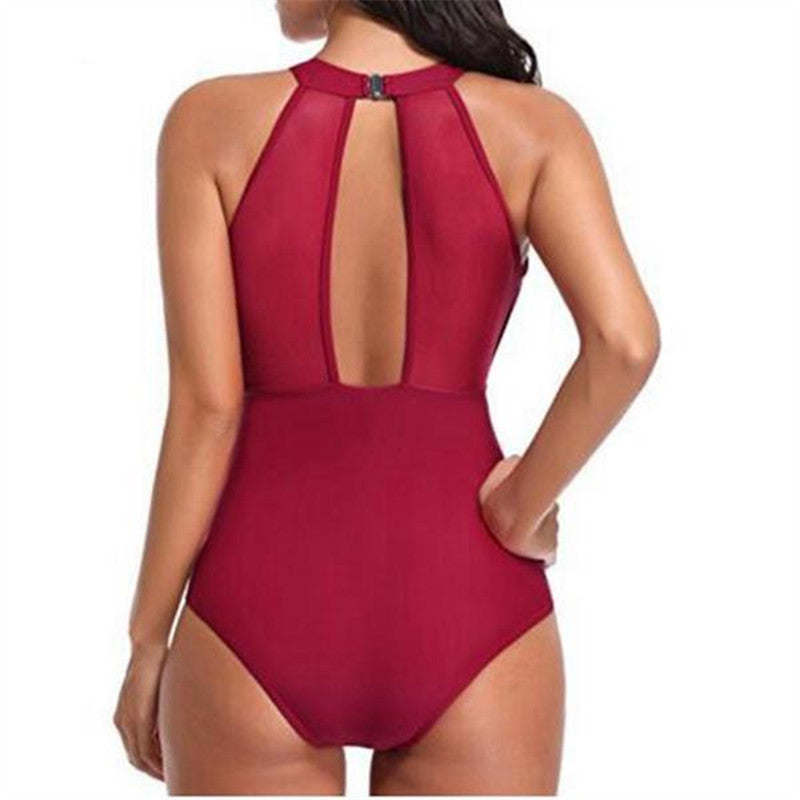 Ladies Swimsuit Chest Mesh Stitching Pleating Craft One Piece Swimsuit Bikini Bella Mia